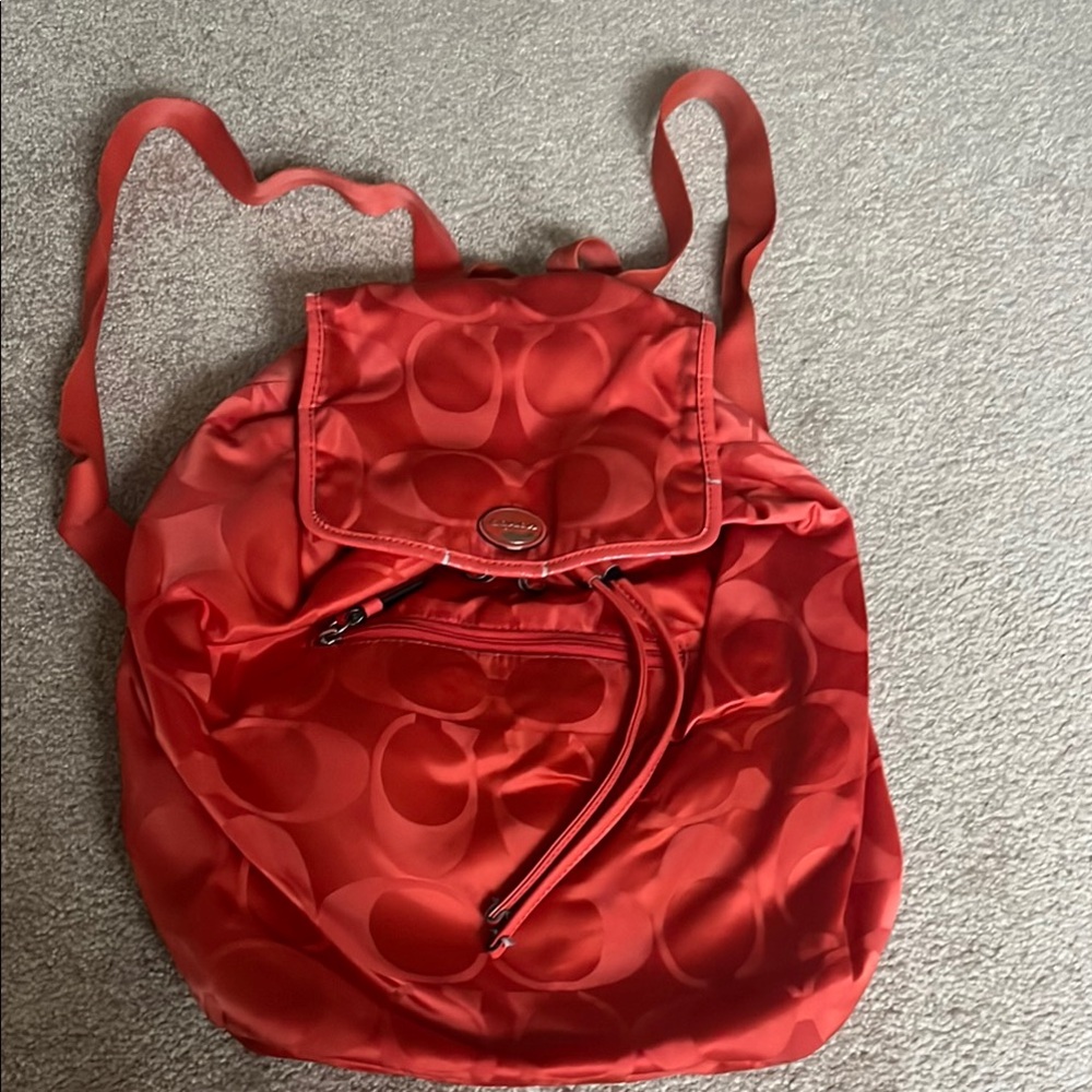Coach Orange Backpack With Drawstring Closure And… - image 1